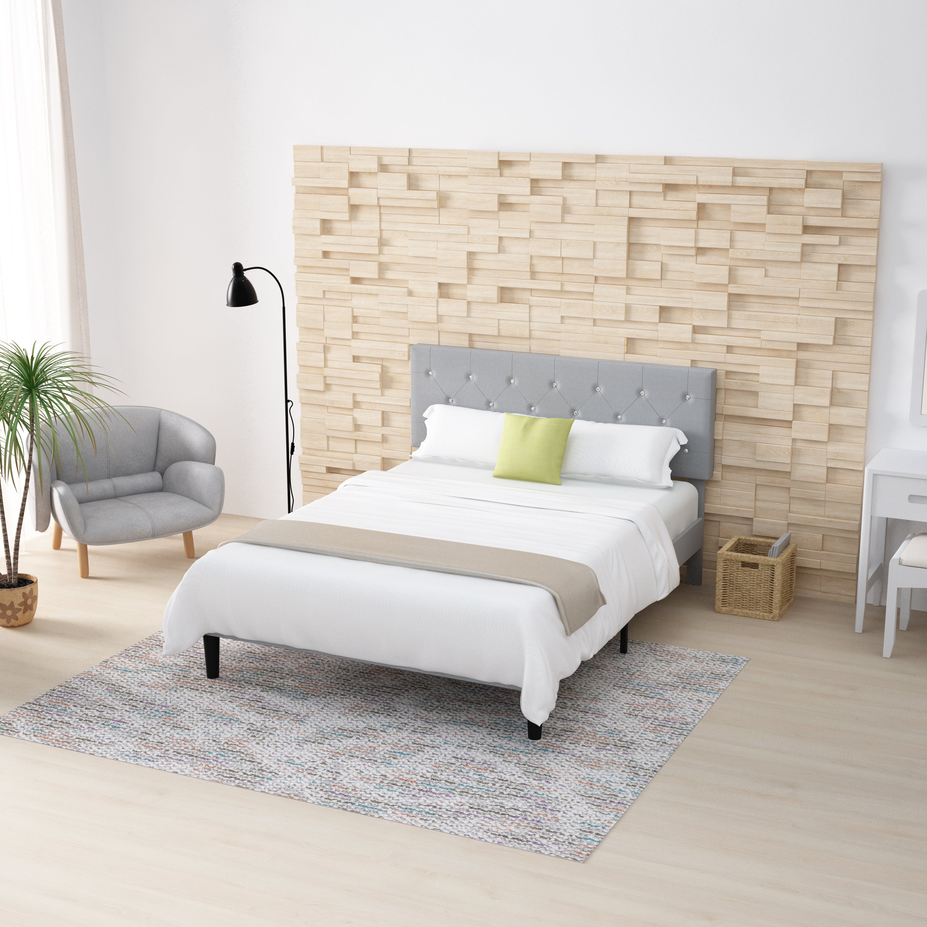 Cama Queen Tapizada en Lino con Marco Metálico | Estructura de MDF