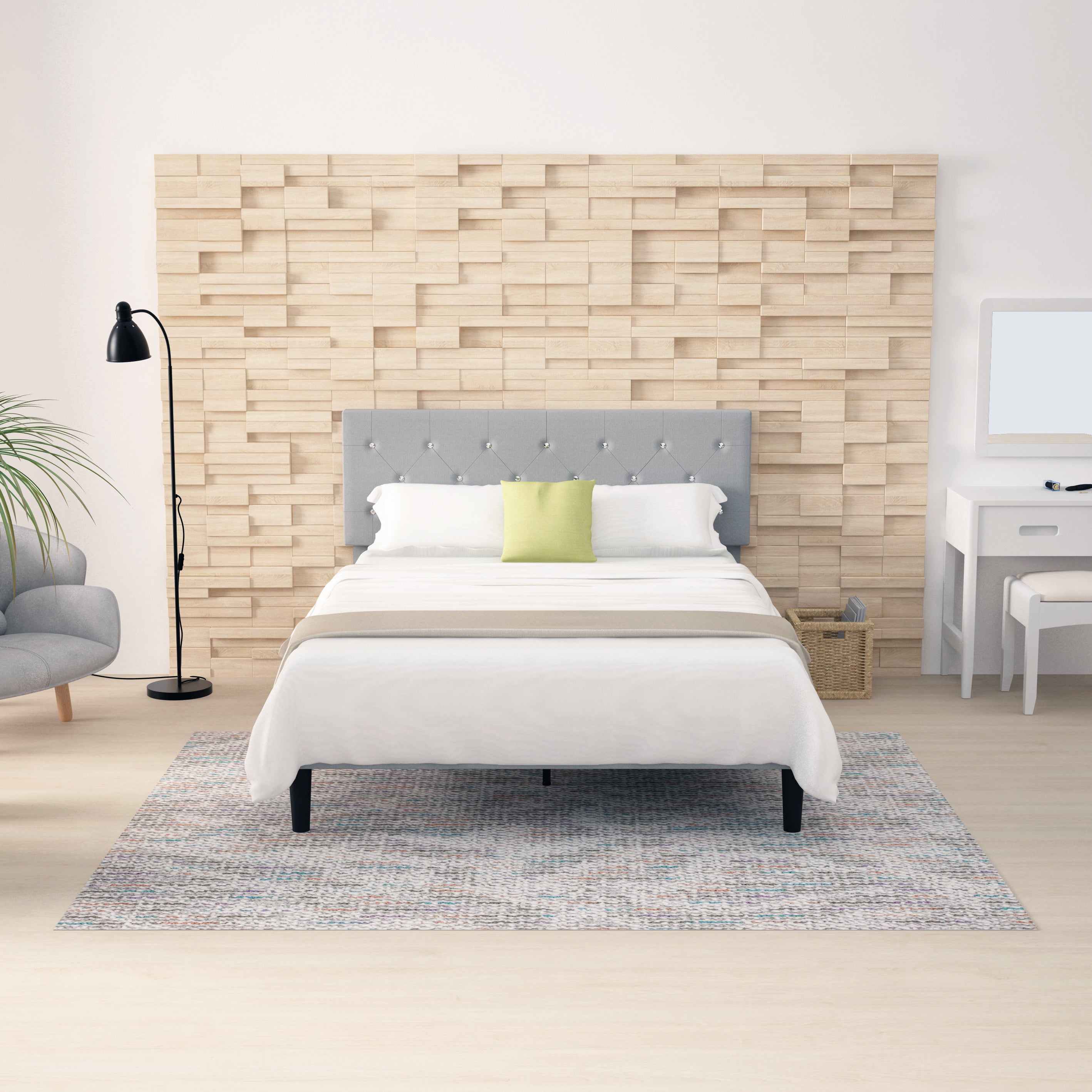 Cama Queen Tapizada en Lino con Marco Metálico | Estructura de MDF