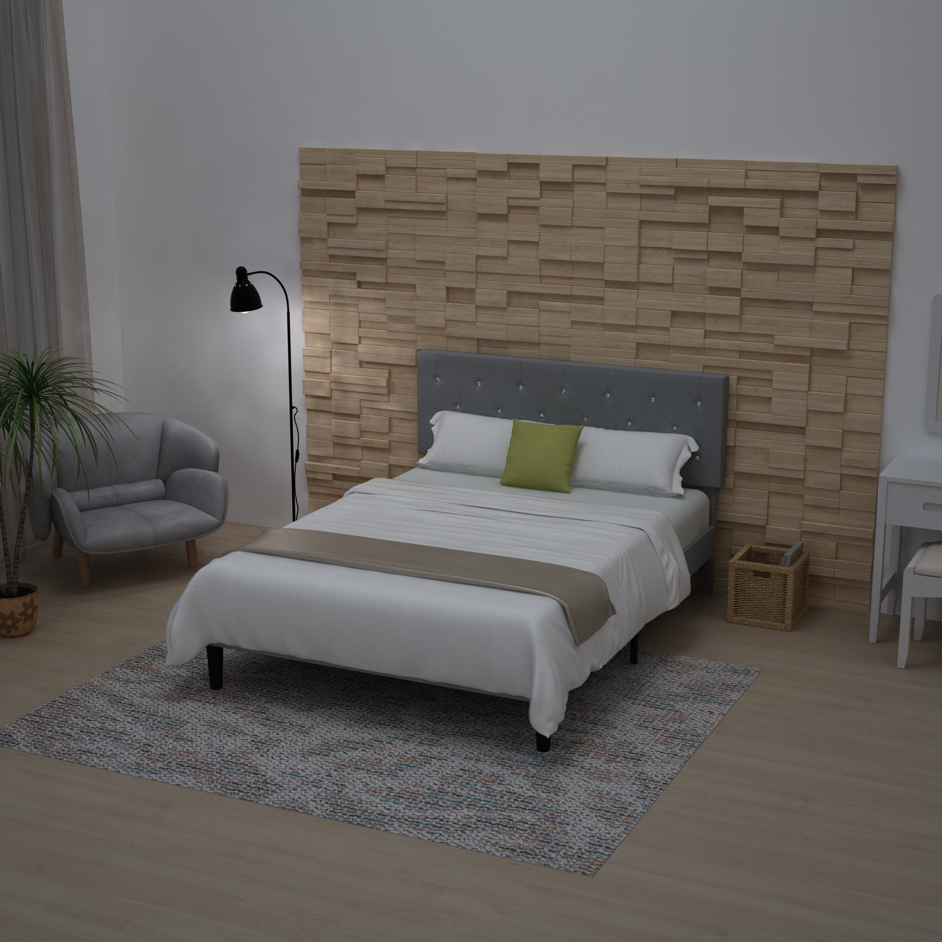 Cama Queen Tapizada en Lino con Marco Metálico | Estructura de MDF