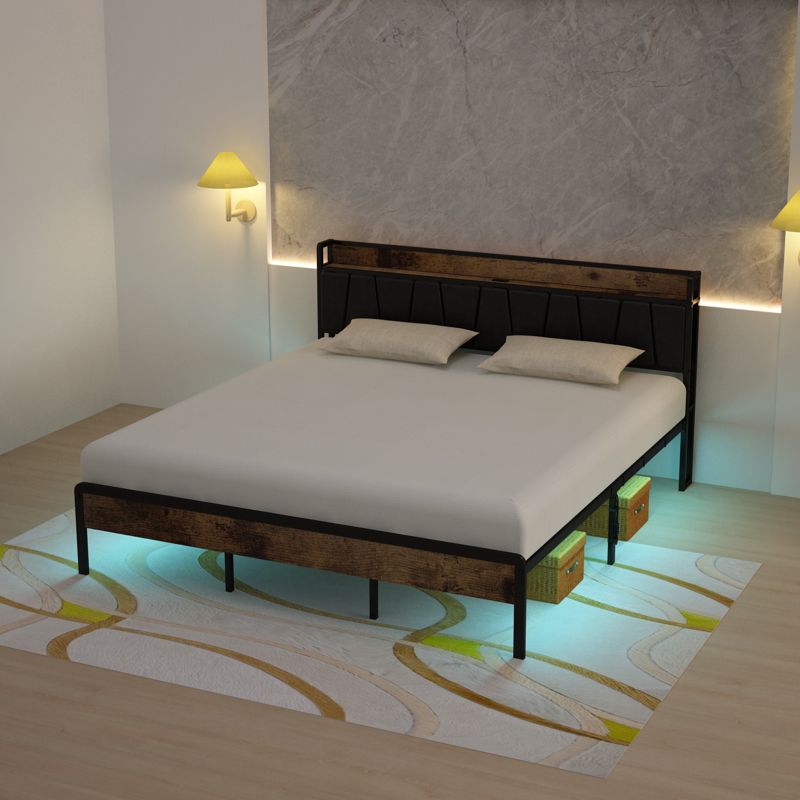 Cama King con Marco Metálico | Estructura de MDF