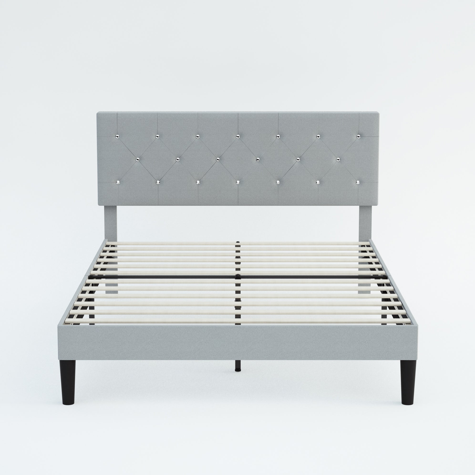 Cama Queen Tapizada en Lino con Marco Metálico | Estructura de MDF