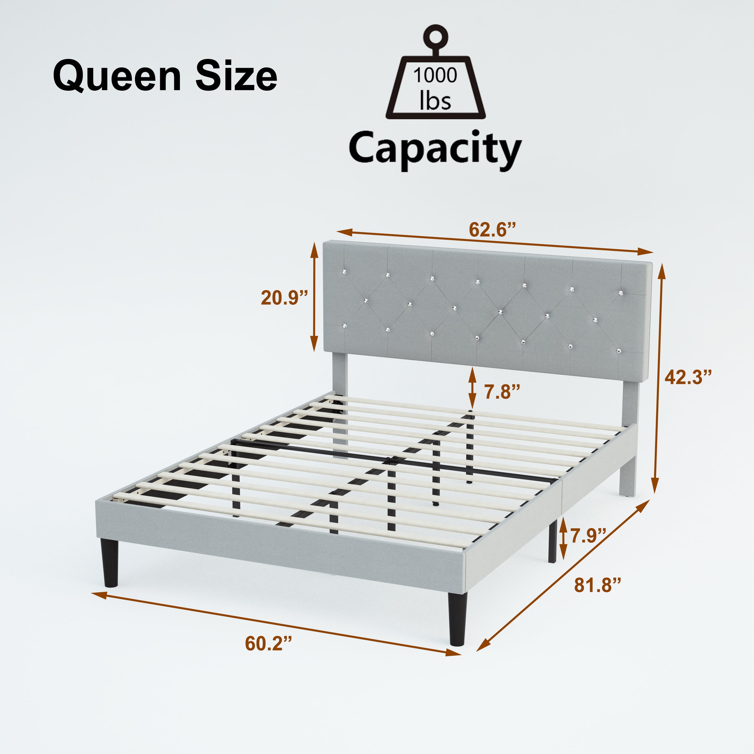 Cama Queen Tapizada en Lino con Marco Metálico | Estructura de MDF
