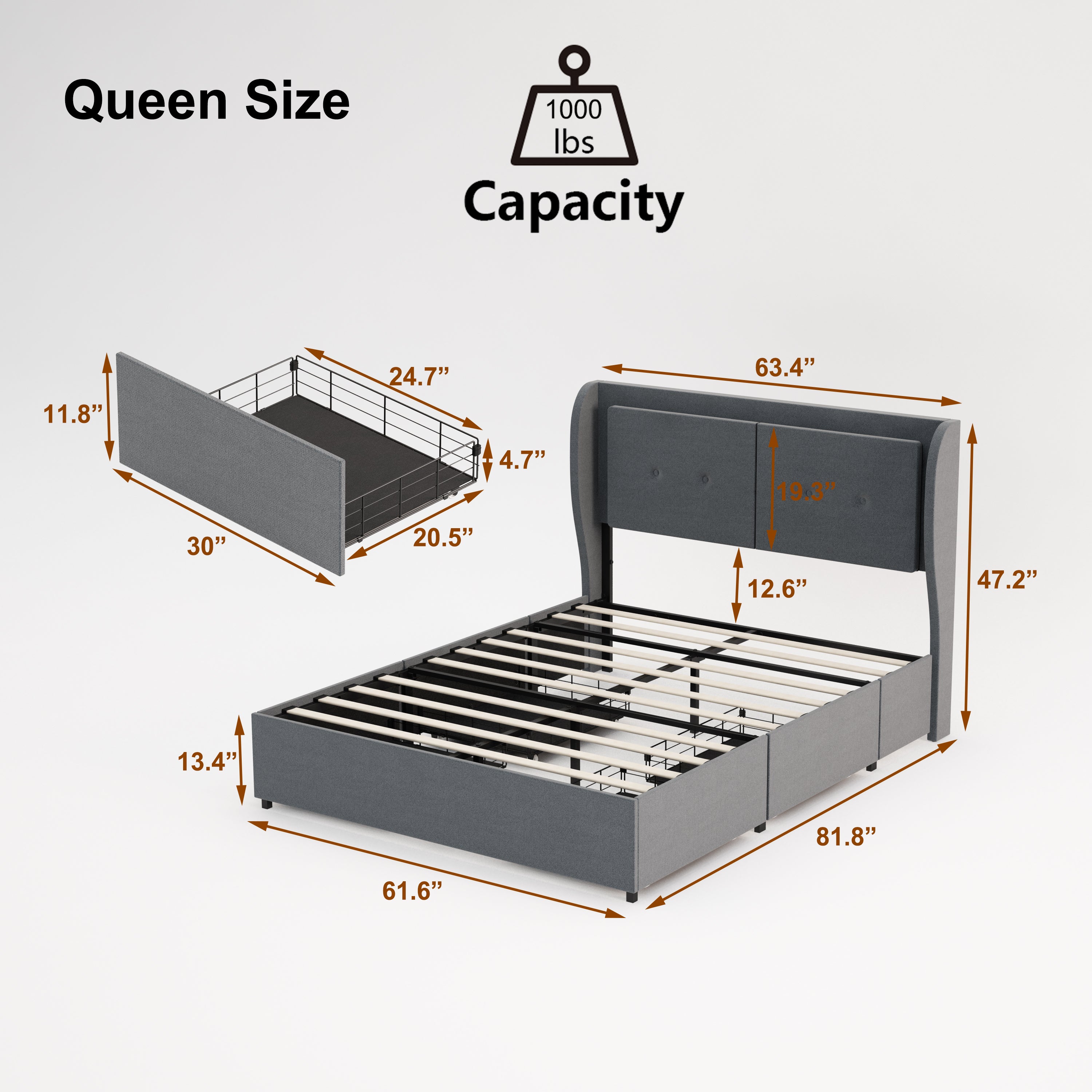 Cama Queen Tapizada en Lino con Marco Metálico y Luz LED Integrada