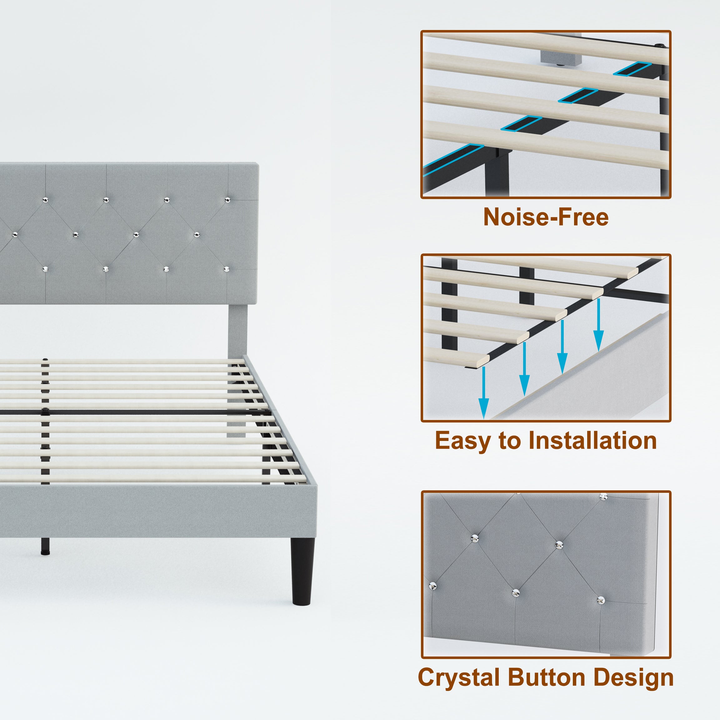 Cama Queen Tapizada en Lino con Marco Metálico | Estructura de MDF