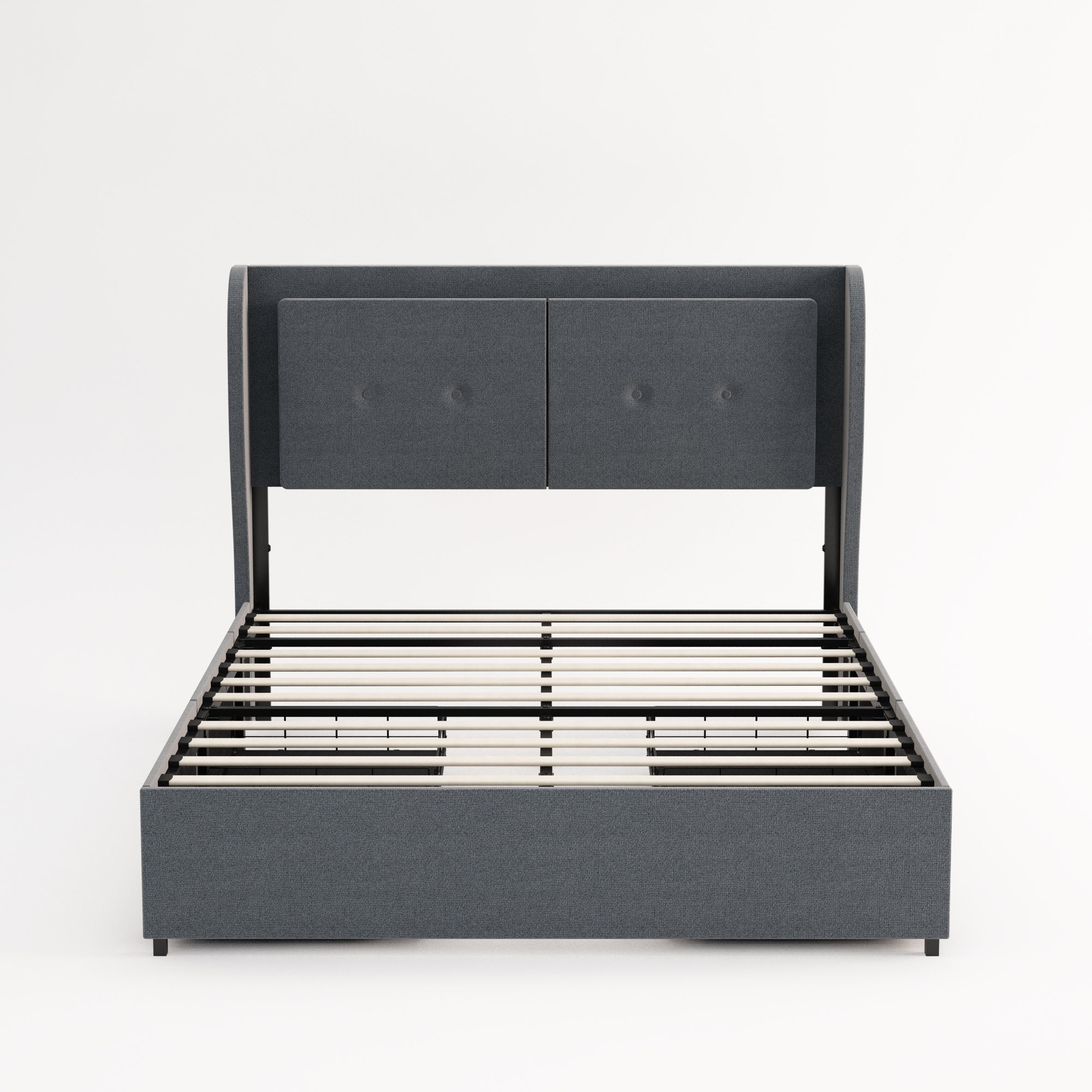 Cama Queen Tapizada en Lino con Marco Metálico y Luz LED Integrada