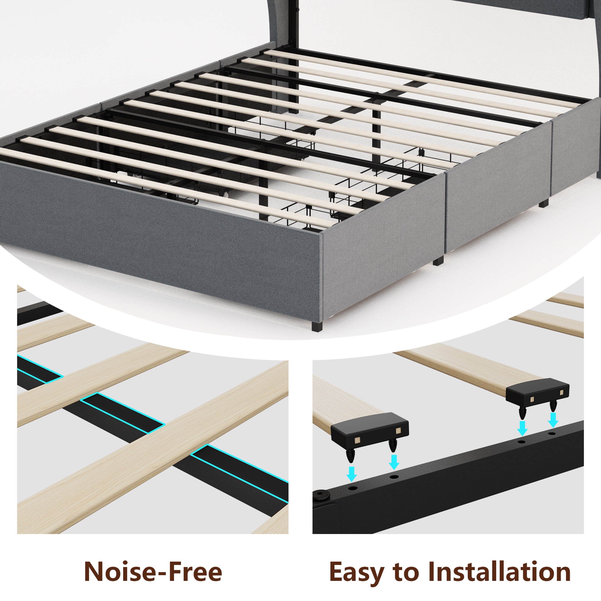 Cama Queen Tapizada en Lino con Marco Metálico y Luz LED Integrada