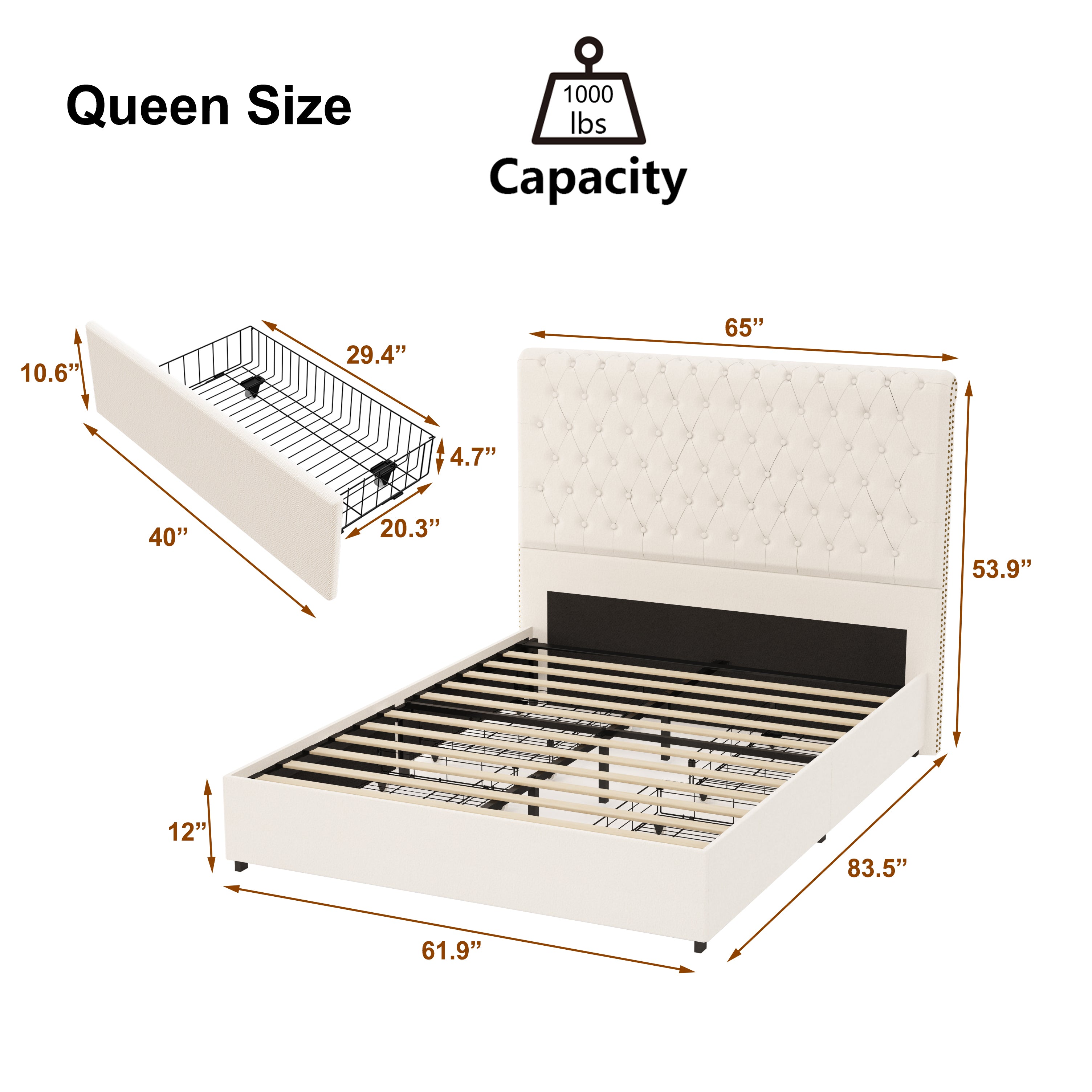Cama Queen Tapizada en Terciopelo con Marco Metálico