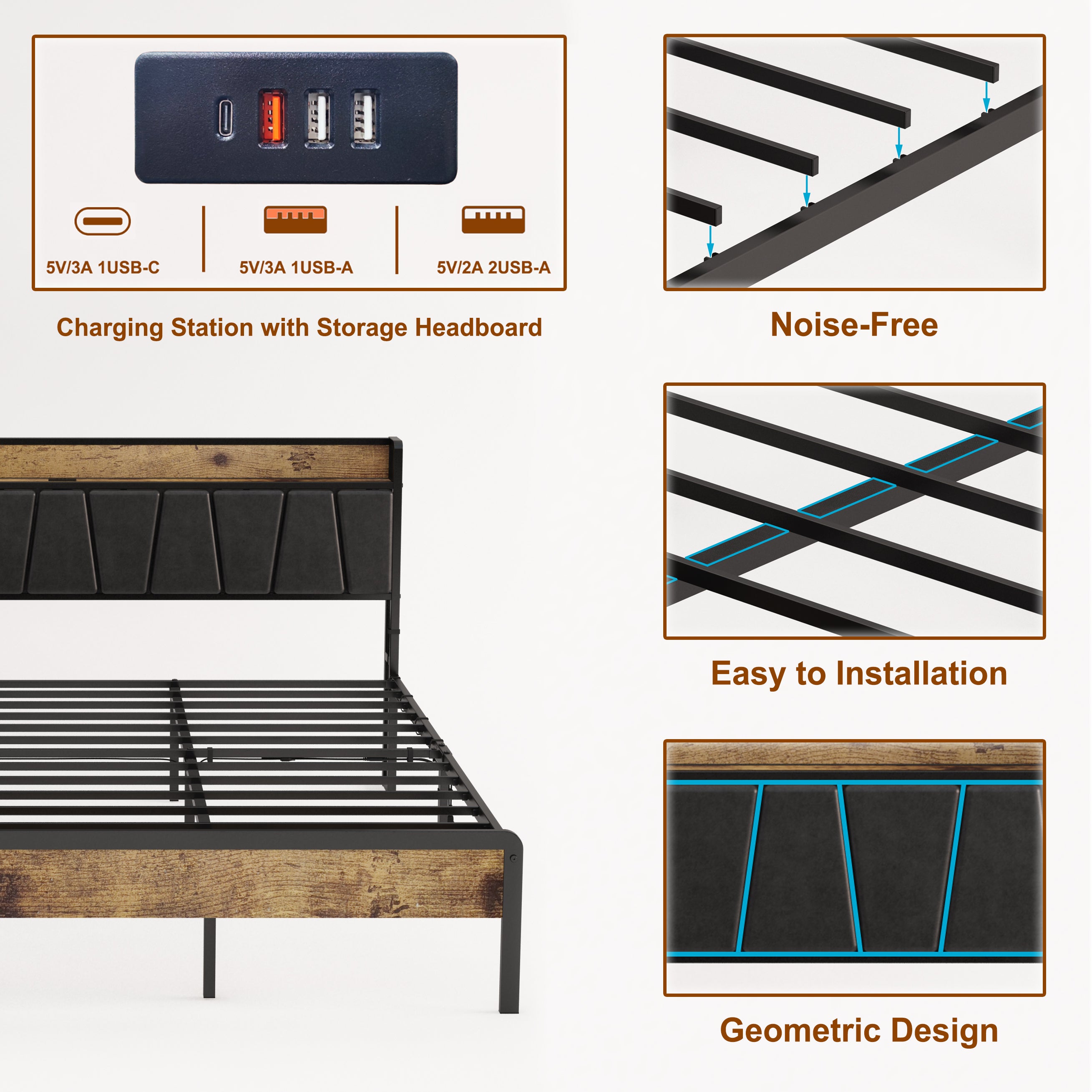 Cama King con Marco Metálico | Estructura de MDF